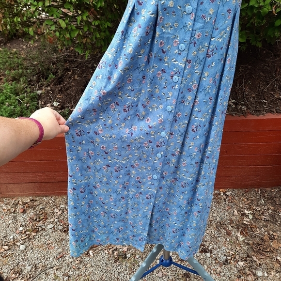 Vintage 90's Crochet Floral Button Down Midi Dress Embellished Prairie Boho - Picture 6 of 9